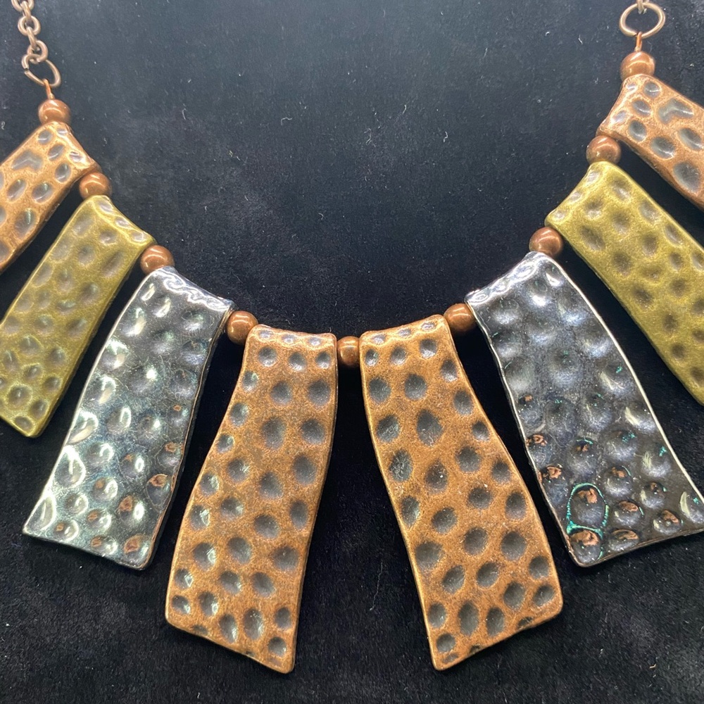 Bohemian Vintage Handmade Tri-Color Necklace & Earrings Set Mixed Metals